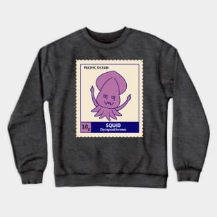 Kawaii Cute Silly Purple Squid, Ocean Stamp Collection, Stamp Collector Crewneck Sweatshirt